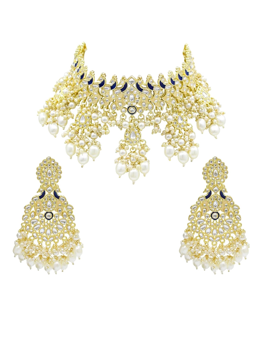 

SAIYONI Gold-Plated White Kundan-Studded Jewellery Set