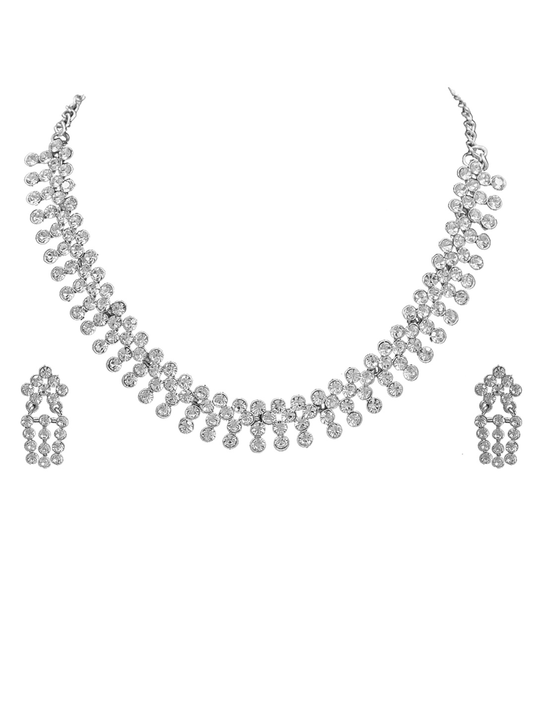 

SAIYONI Silver-Plated Stone-Studded Jewellery Set