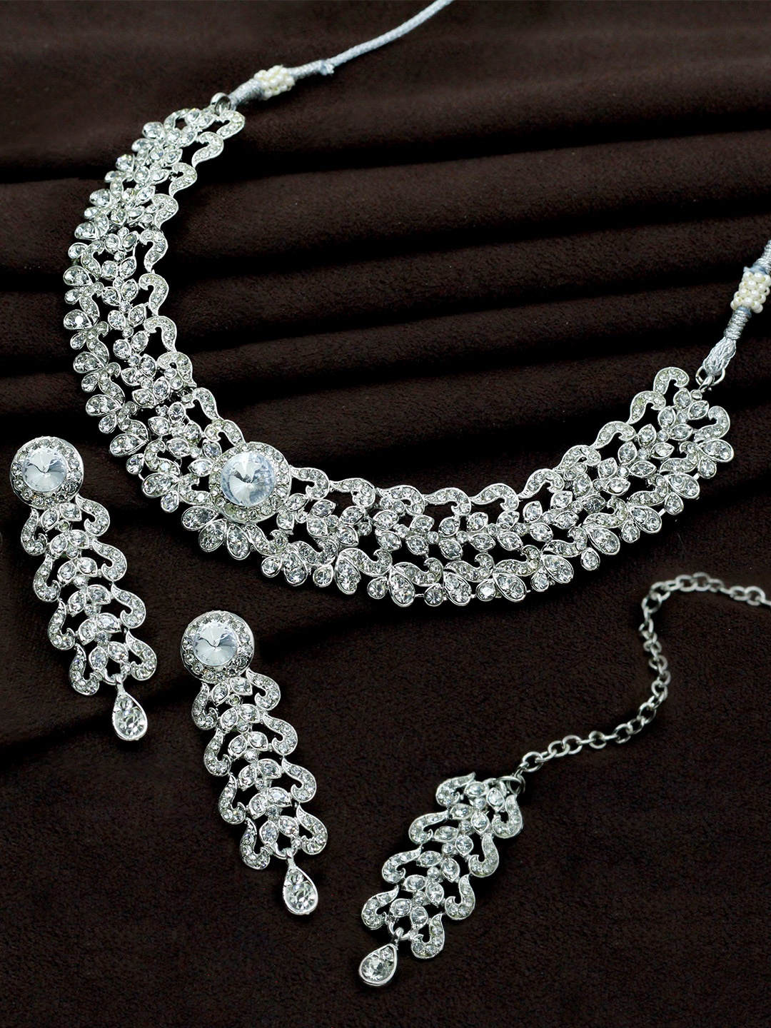 

SAIYONI Silver-Plated White AD-Stone Studded Jewellery Set