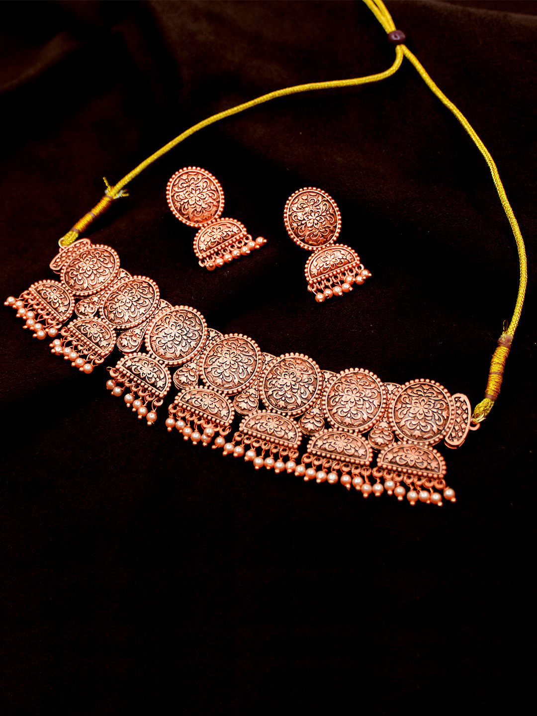 

SAIYONI Rose Gold-Plated & White Pearl-Studded Jewellery Set