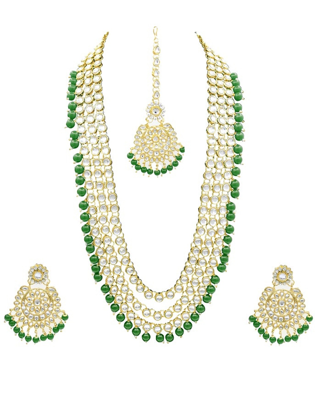

SAIYONI Gold-Plated Red Kundan Studded Long Jewellery Set