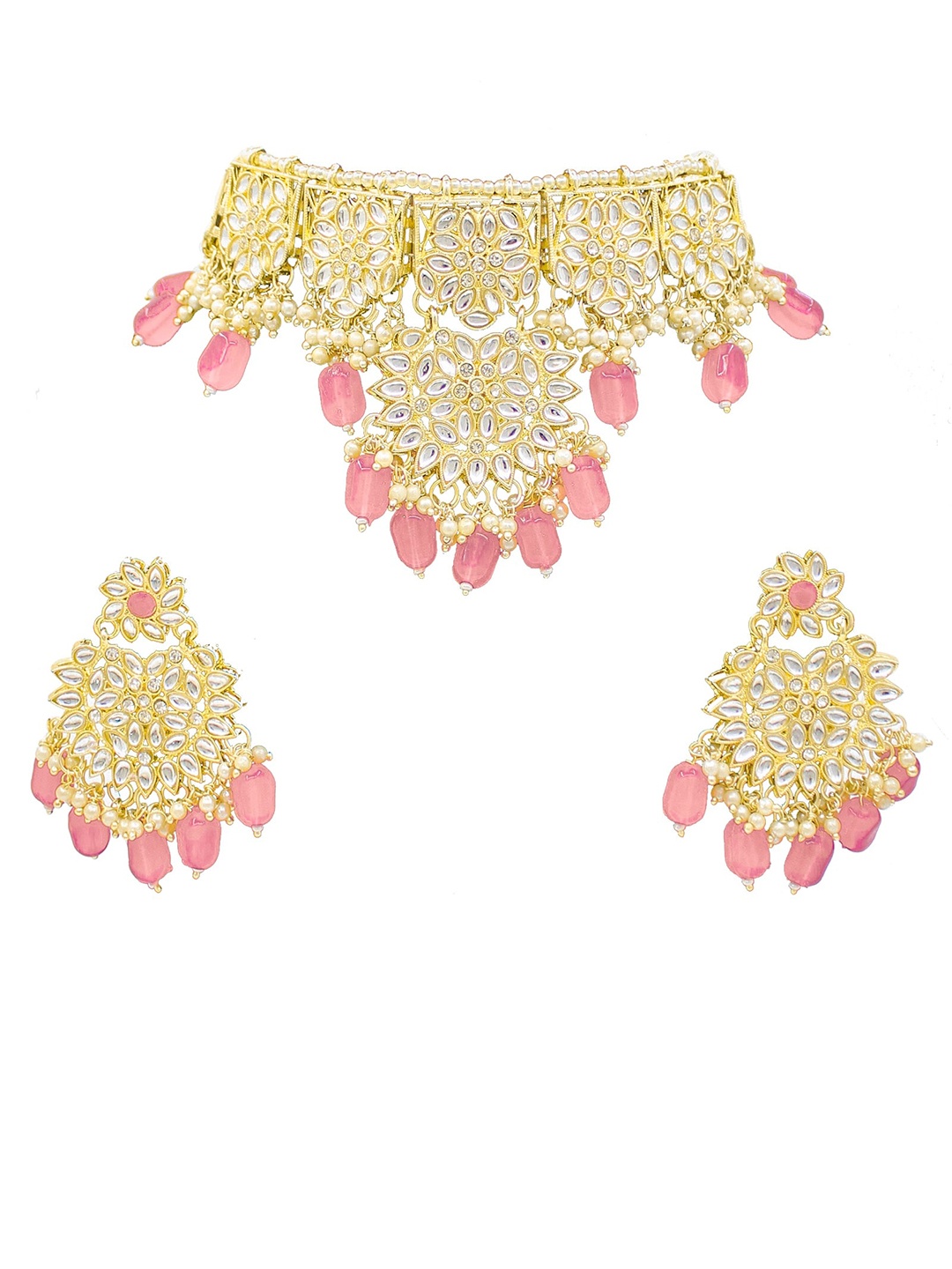 

SAIYONI Gold-Plated Peach Kundan Studded Choker Jewellery Set