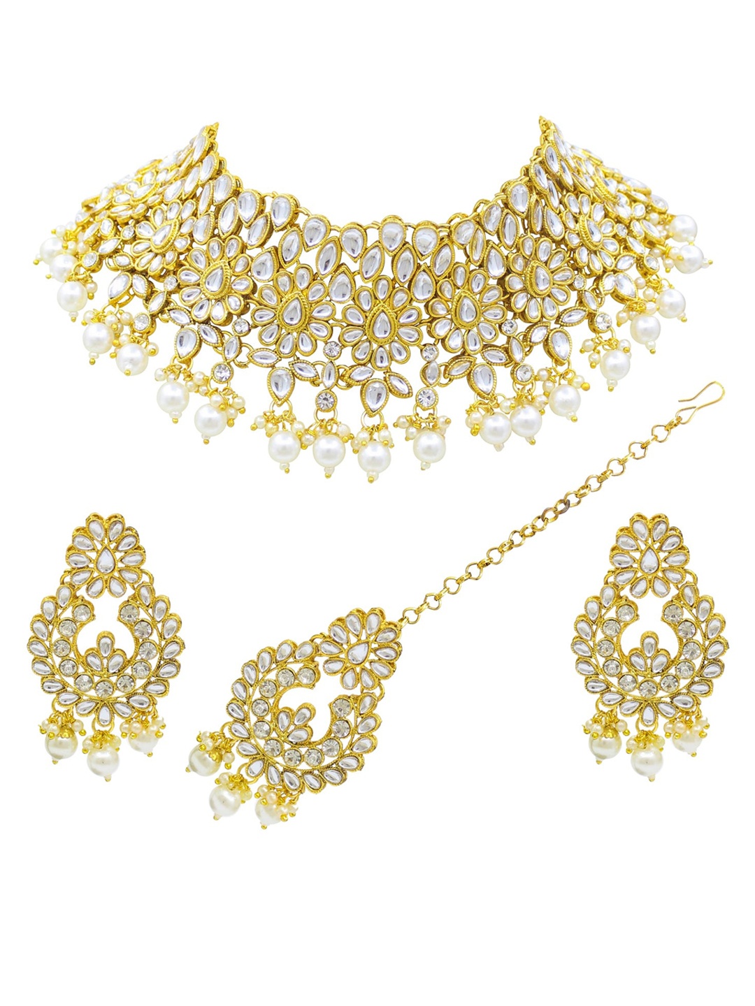 

SAIYONI Gold-Plated White Kundan Studded Choker Jewellery Set