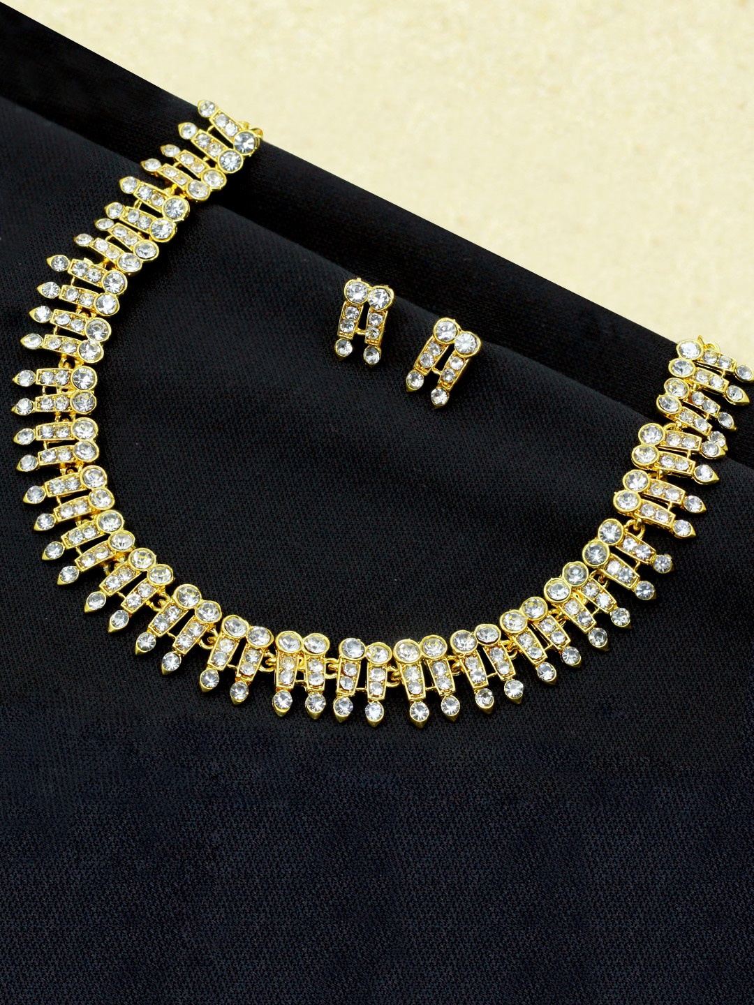 

SAIYONI Gold-Plated White Austrian Diamond-Studded Jewellery Set