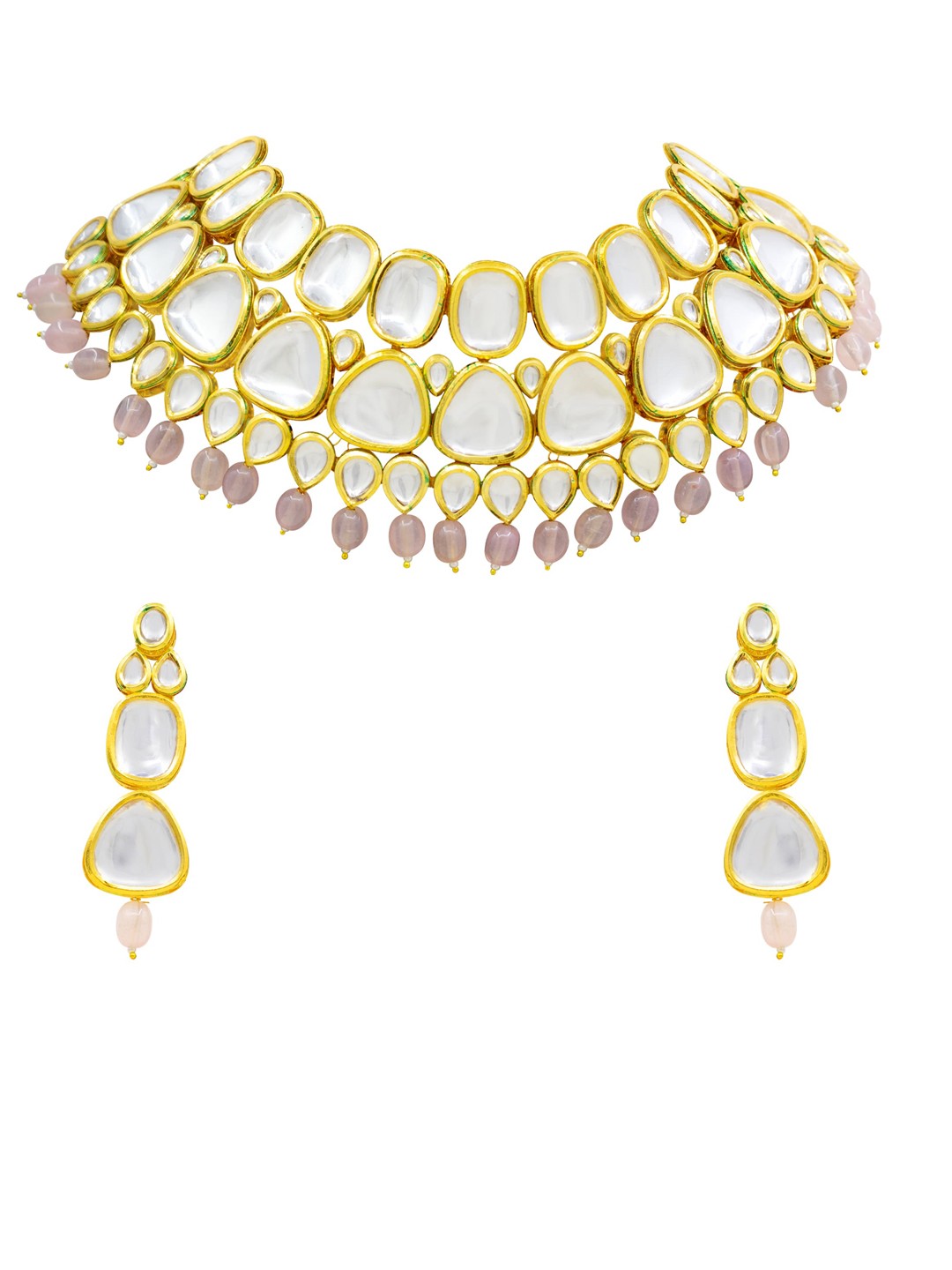 

SAIYONI Gold-Plated Pink Kundan Studded Choker Jewellery Set