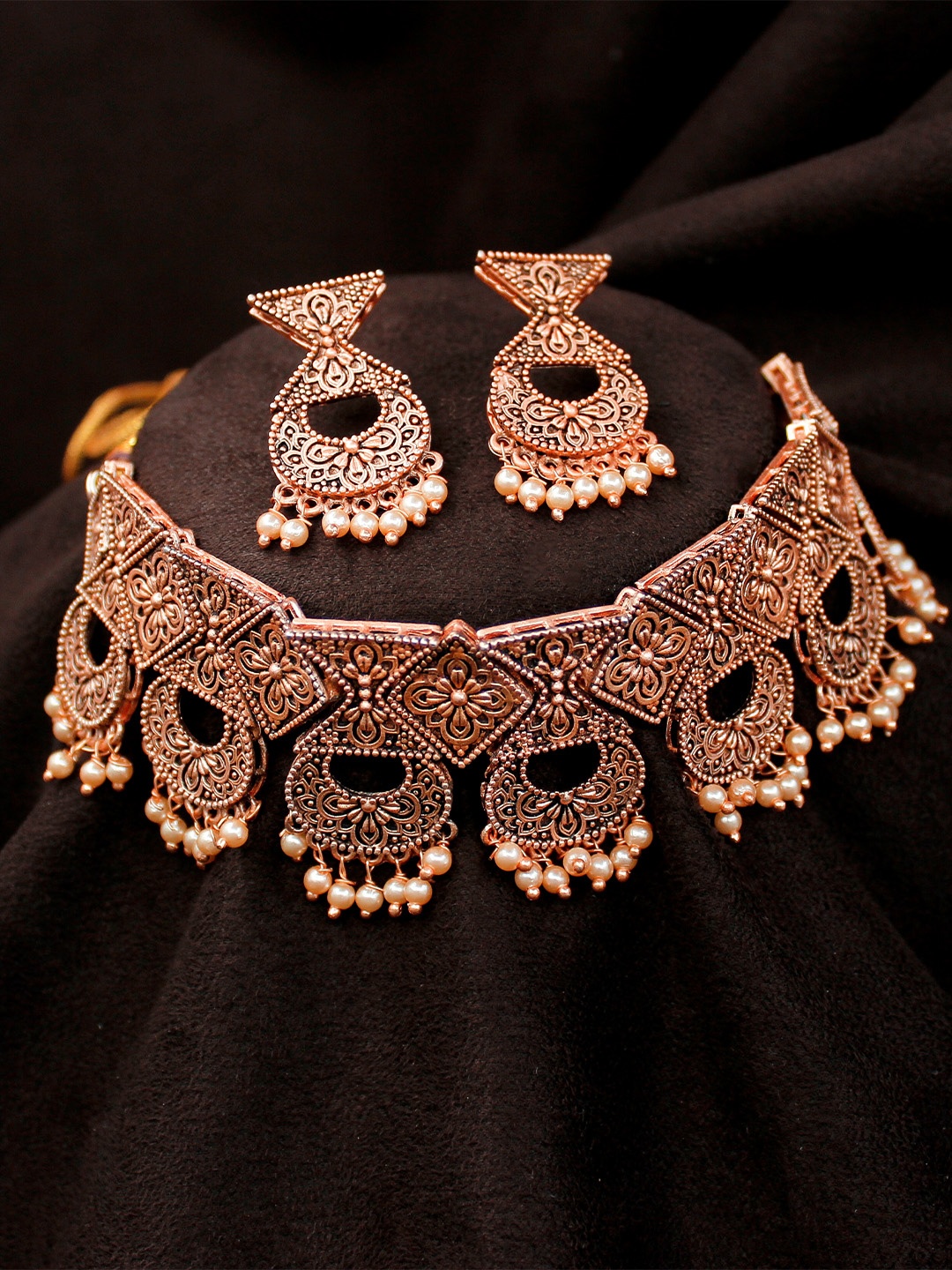 

SAIYONI Rose Gold-Plated White Pearl-Beaded Jewellery Set