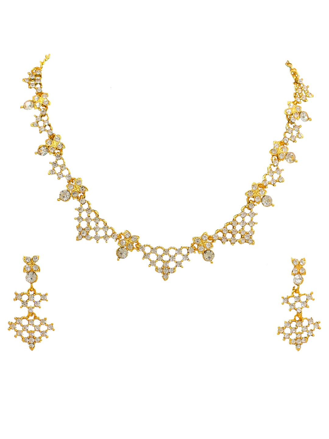 

SAIYONI Gold-Plated White Stone-Studded Jewellry Set