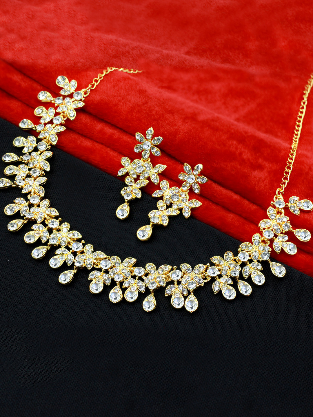 

SAIYONI Gold-Plated & White Austrian Diamond-Studded Jewellery Set