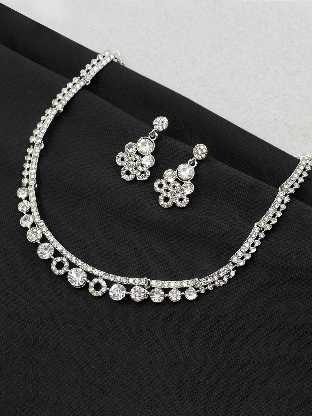 

SAIYONI Silver-Plated White AD Studded Jewellery Set