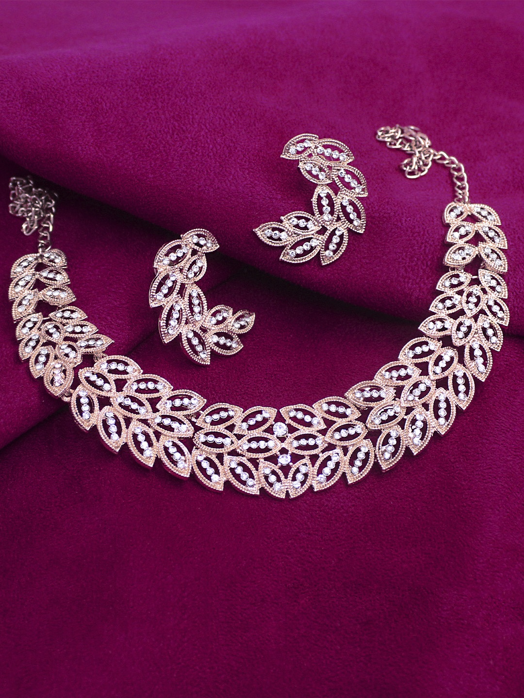 

SAIYONI Rose Gold-Plated Rose Gold Austrian Diamond Choker Jewellery Set