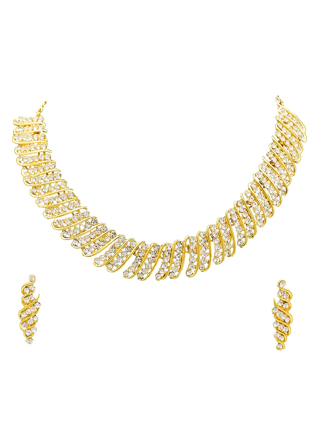 

SAIYONI Gold-Plated & White AD-Studded Antique Jewellery Set