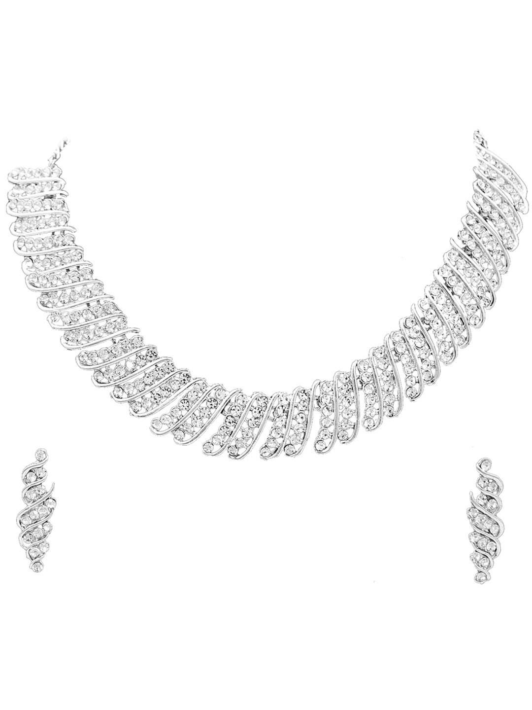 

SAIYONI Silver-Plated & White Austrian Diamond-Studded Jewellery Set