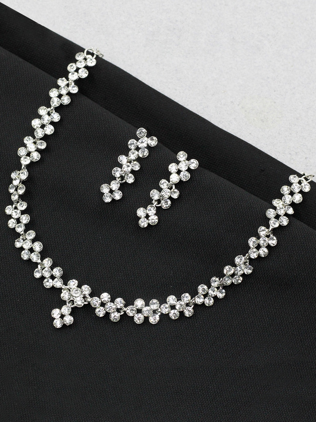 

SAIYONI Silver-Plated & White Austrian Diamond-Studded Jewellery Set