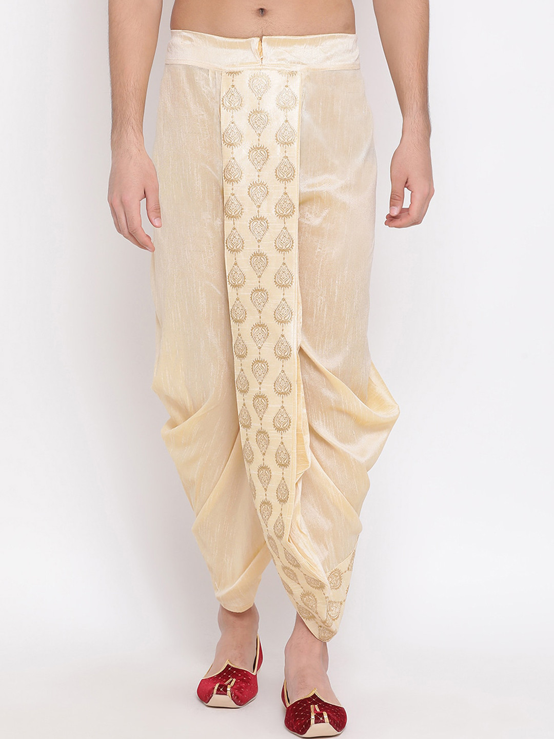 

VASTRAMAY Men Golden Embroidered Dhoti, Gold