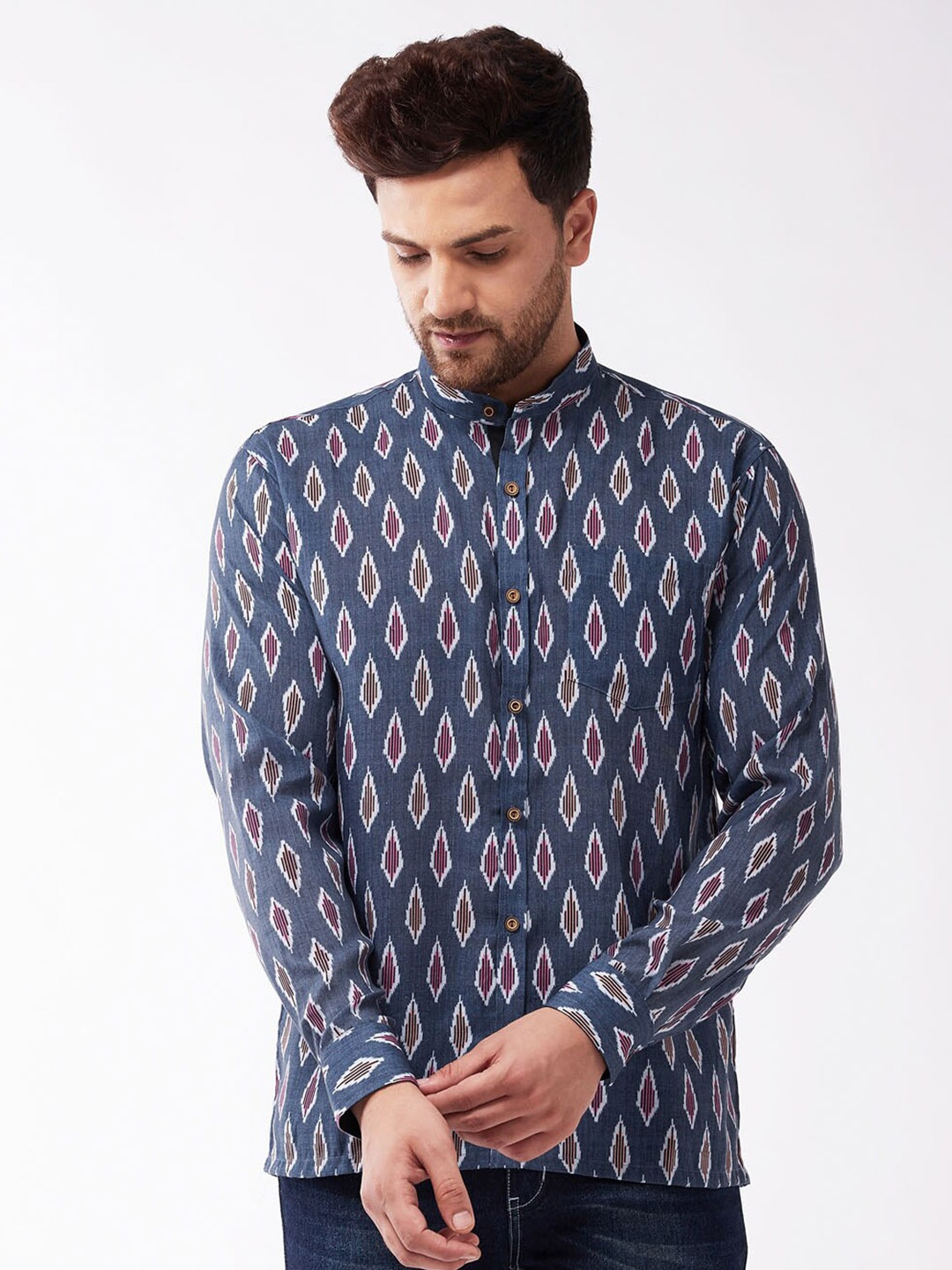 VASTRAMAY Men Grey Premium Printed Casual Shirt