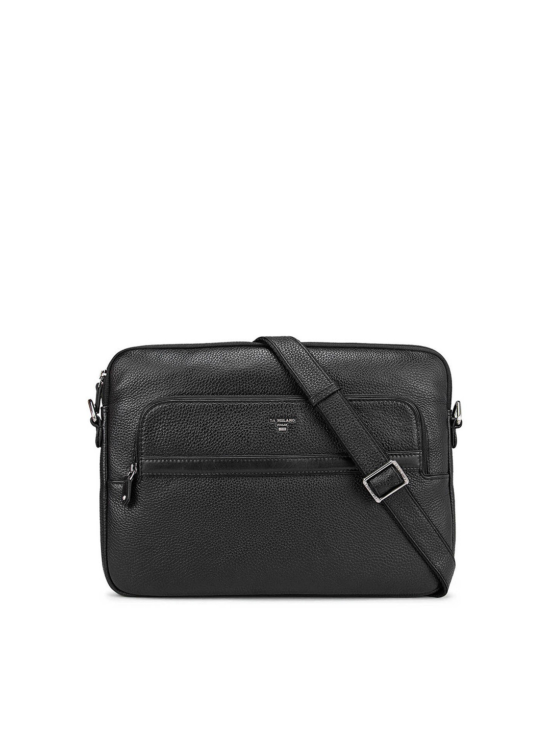

Da Milano Men Black & Silver-Toned Textured Leather Laptop Sleeve