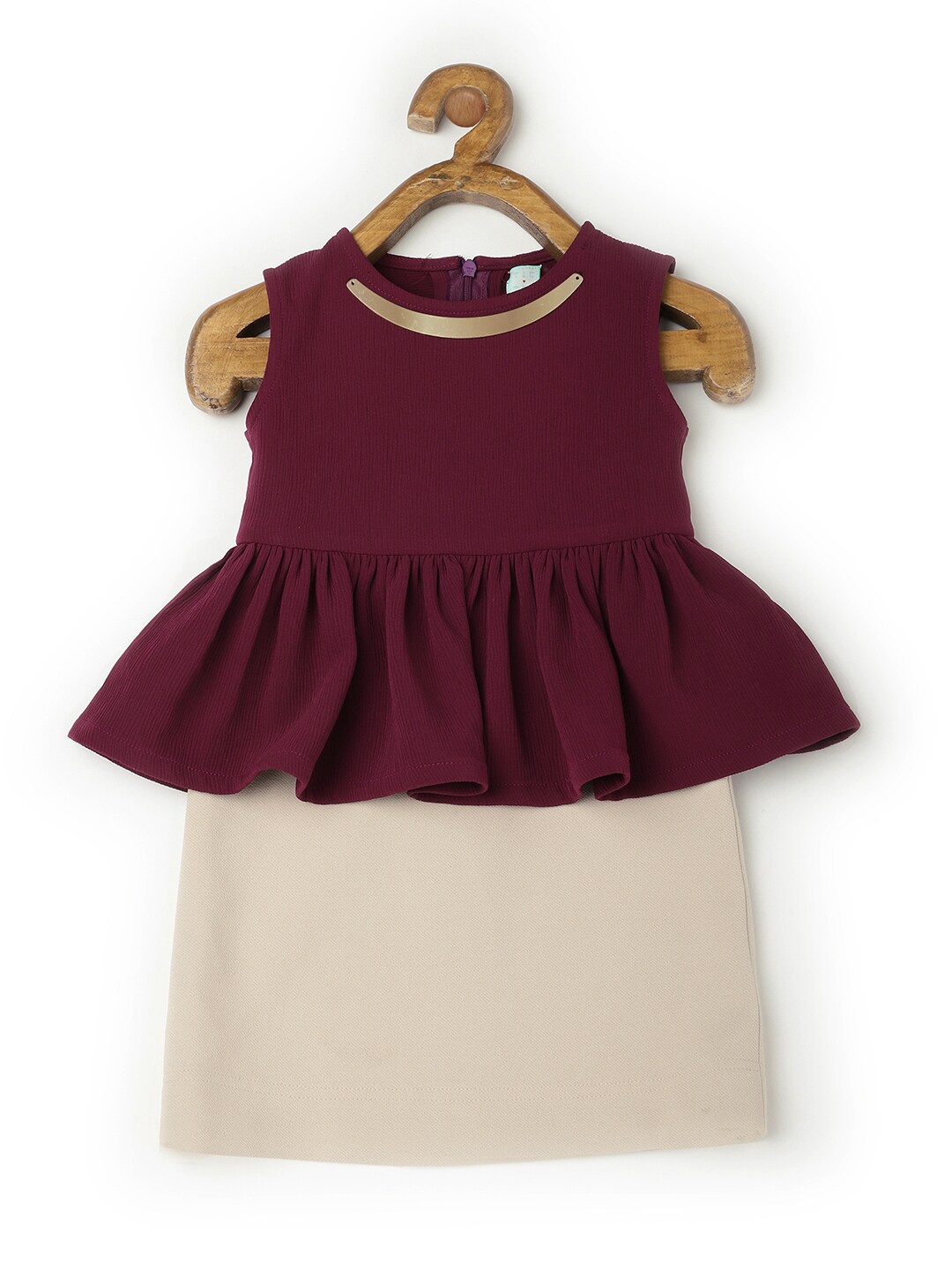 

TIC TAC TOE Magenta & light chocolate cosmos Peplum Mini Dress