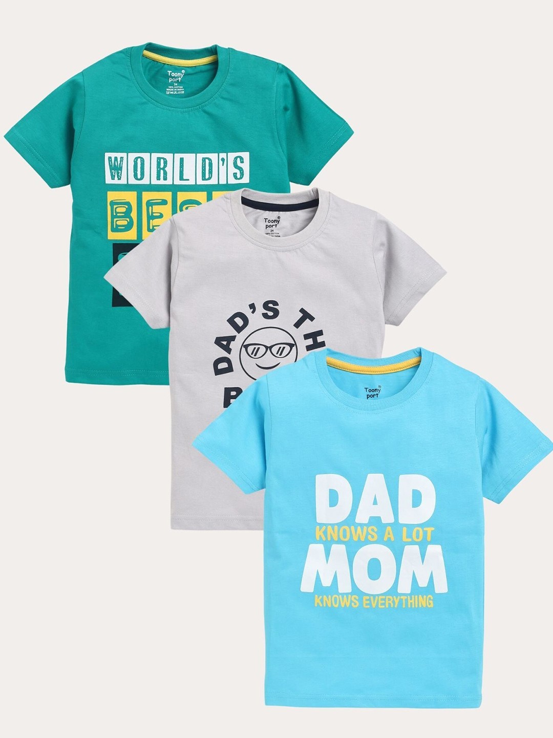 

Toonyport Boys Multicoloured Typography 3 Printed T-shirt, Multi