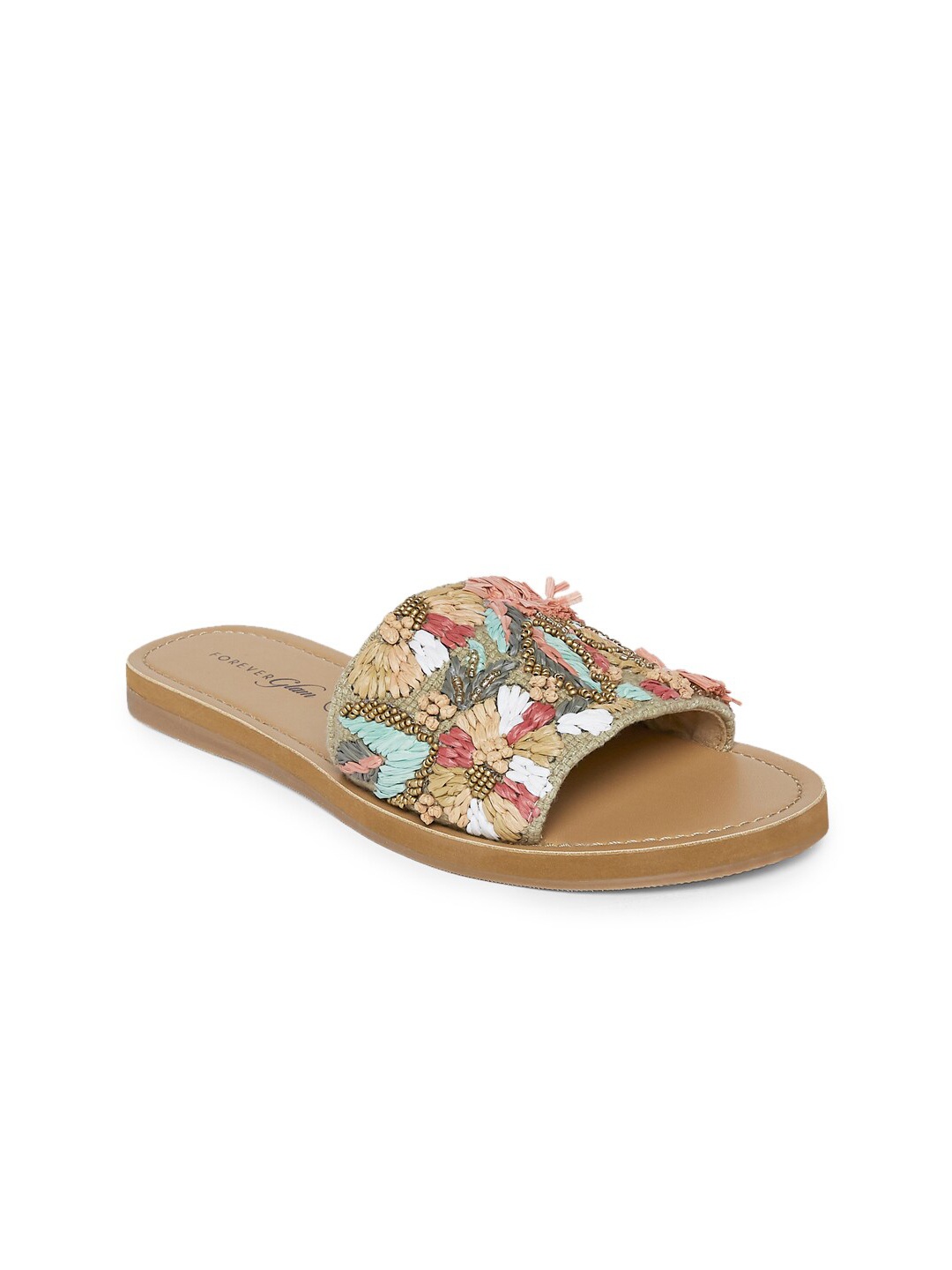 

Forever Glam by Pantaloons Women Multicoloured Embellished Open Toe Flats with Embroidered, Multi