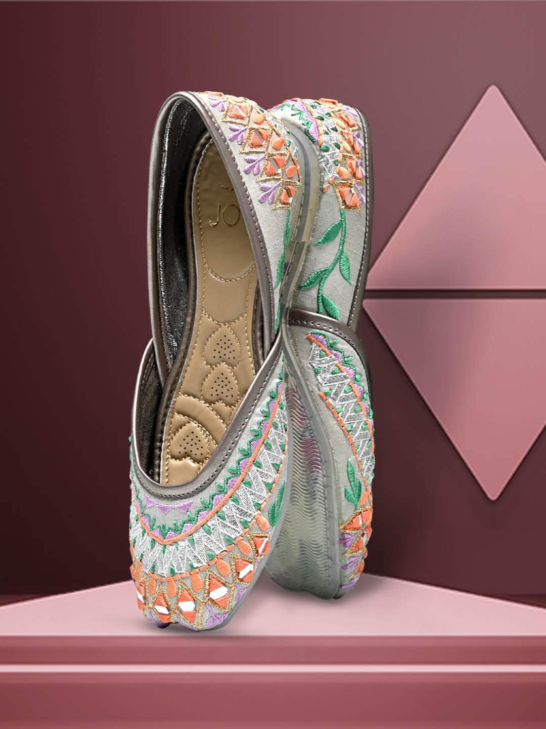 

Jove Women Grey Embroidered Mojaris