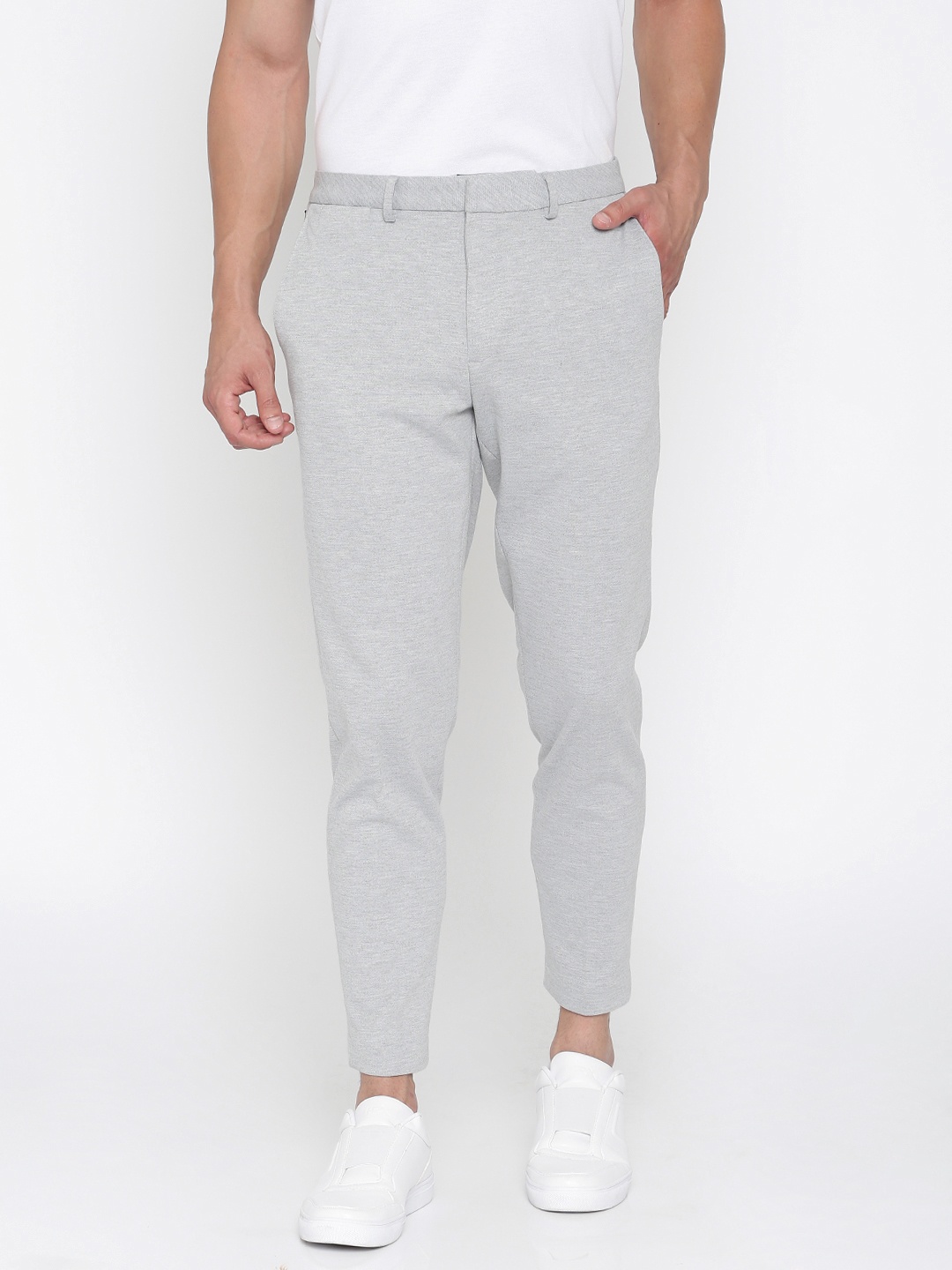 

Jack & Jones Men Grey Regular Fit Solid Trousers