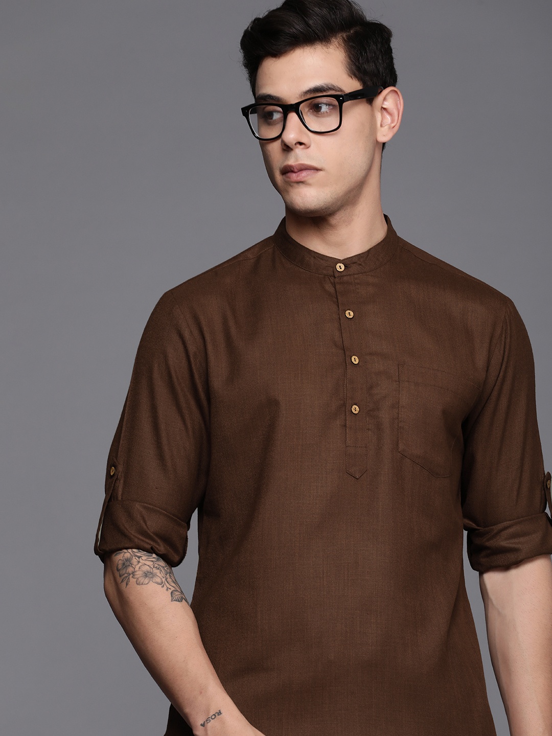 

Indo Era Men Brown Solid Kurta