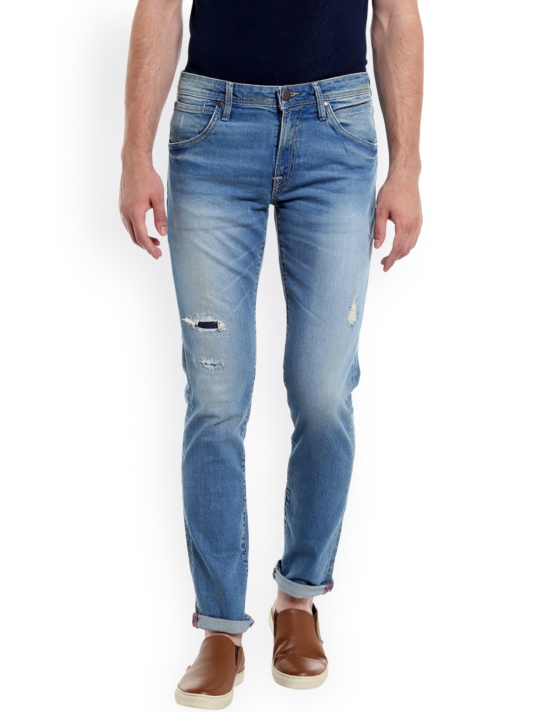 

Jack & Jones Men Blue Tim Slim Fit Low-Rise Mildly Distressed Stretchable Jeans