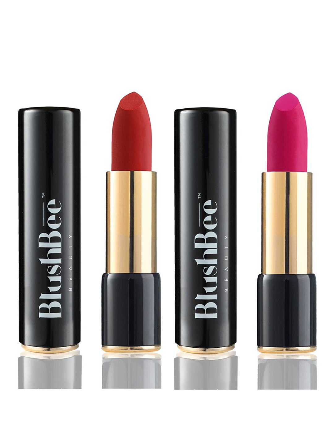 

BlushBee Beauty Set of 2 Matte Organic Vegan Lipstick - Party Red BB01 & Velvet Rose BB06