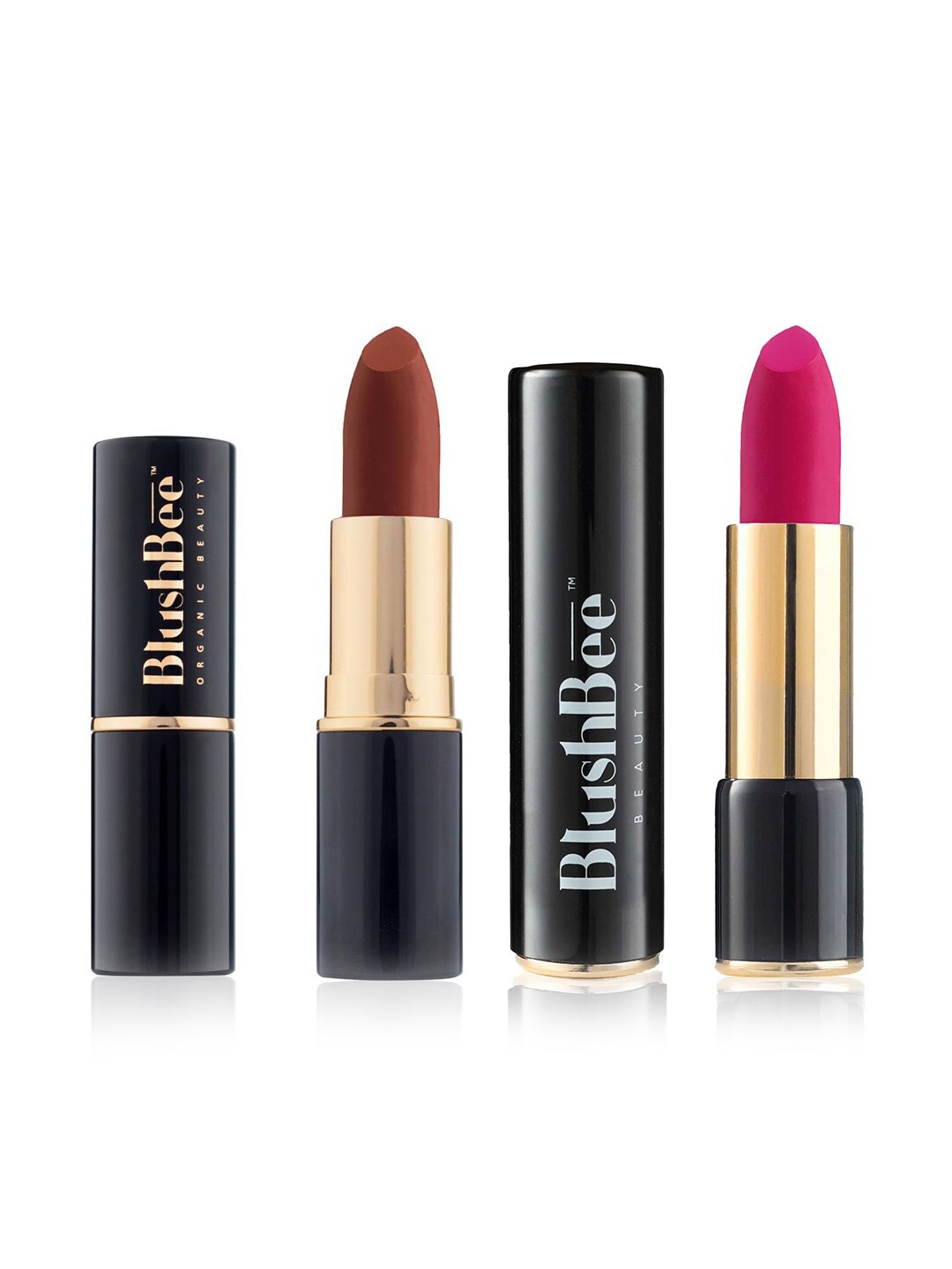 

BlushBee Beauty Set of 2 Matte Organic Vegan Lipstick-Velvet Rose BB06 & Bronze Diva BB09, Pink