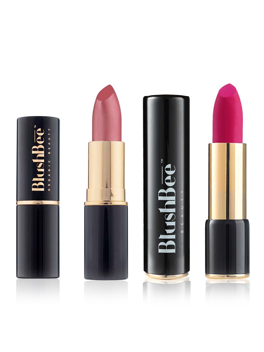 

BlushBee Beauty Set of 2 Matte Organic Vegan Lipstick - Velvet Rose BB06 & Spring BB12, Pink