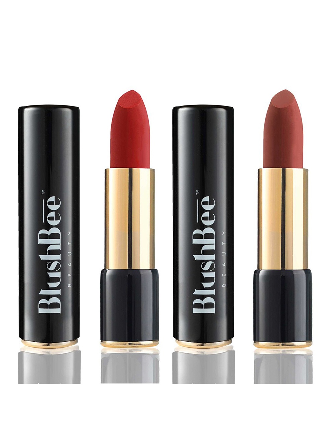 

BlushBee Beauty Set of 2 Matte Organic Vegan Lipstick - Party Red BB01 & Nude Neutral BB03