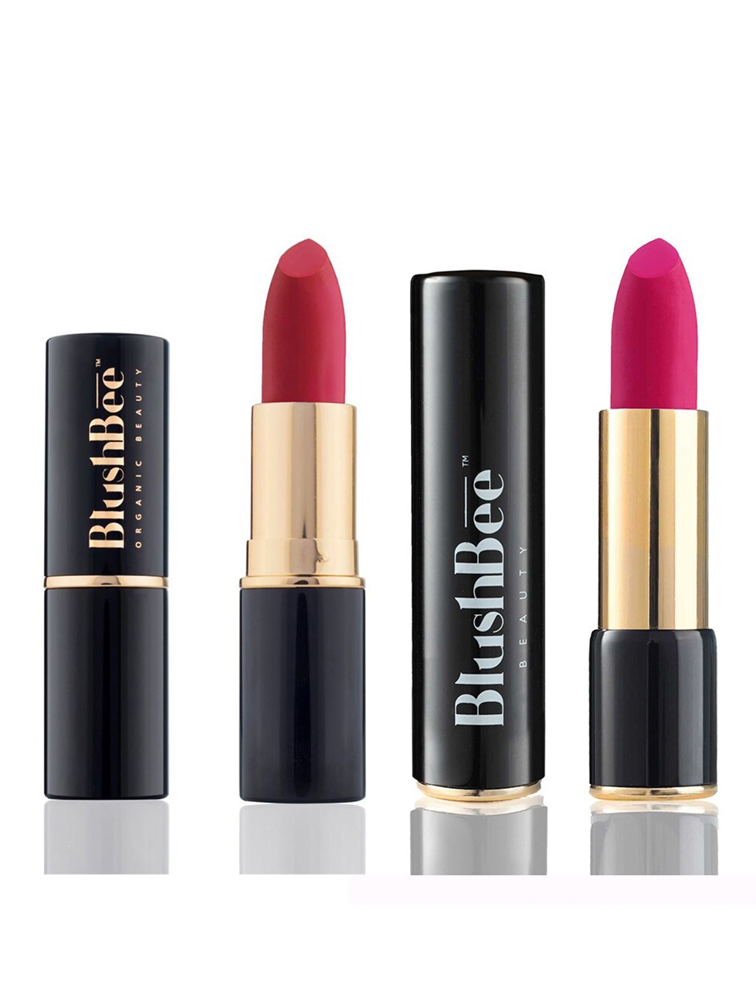 

BlushBee Beauty Set of 2 Matte Organic Vegan Lipstick-Velvet Rose BB06 & Flamenco Red BB10