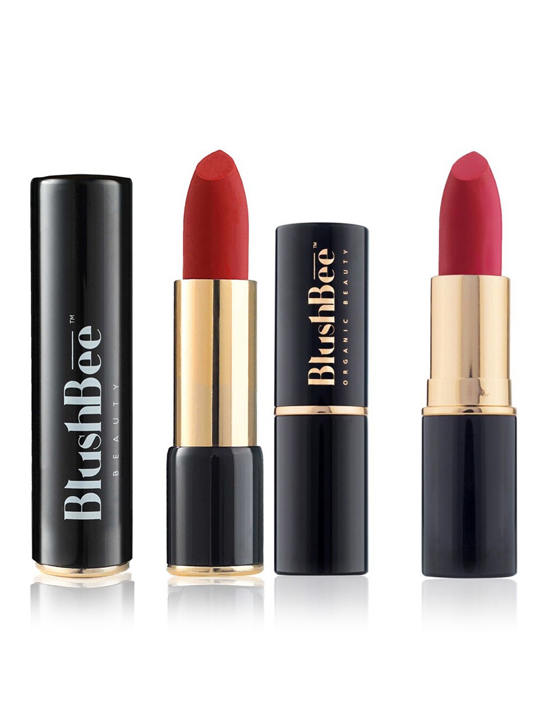 

BlushBee Beauty Set of 2 Matte Organic Vegan Lipstick-Party Red BB01 & Flamenco Red BB10