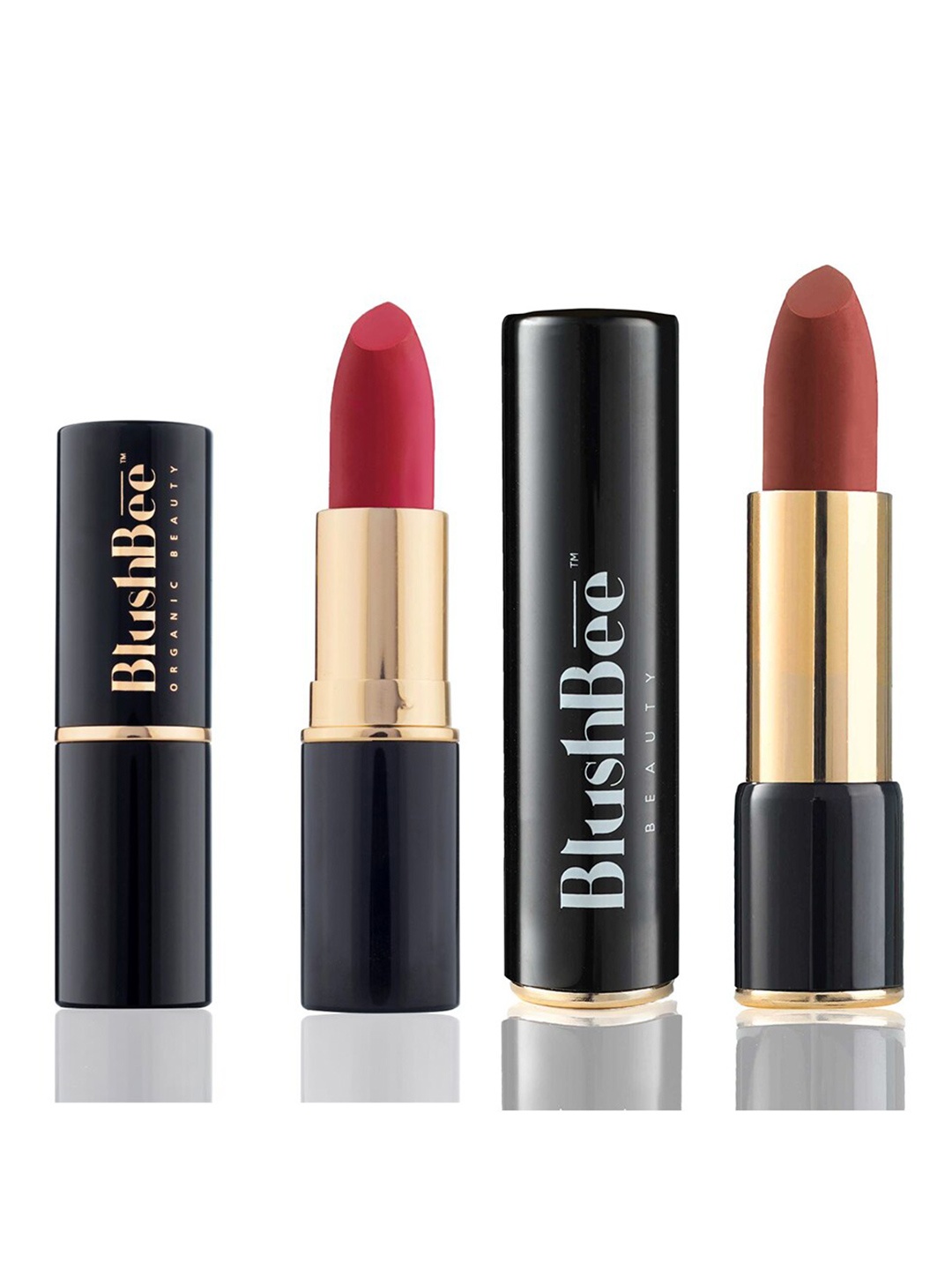 

BlushBee Beauty Set of 2 Matte Organic Lipstick-Nude Neutral BB03 & Flamenco Red BB10