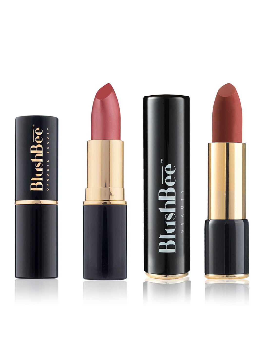 

BlushBee Beauty Set of 2 Matte Organic Lipstick-Nude Neutral BB03 & Velvet Touch BB11, Brown