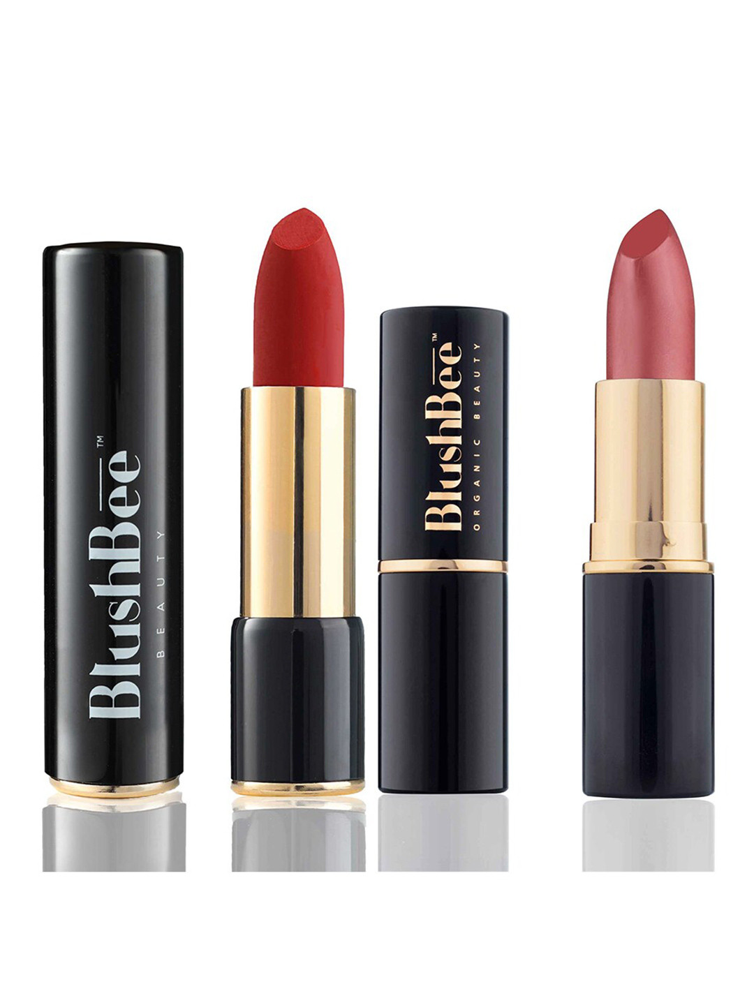 

BlushBee Beauty Set of 2 Matte Organic Vegan Lipstick - Party Red BB01 & Velvet Touch BB11