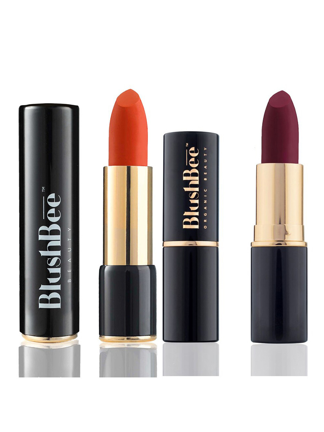 

BlushBee Beauty Set of 2 Organic Vegan Lipstick- Sunset Zone Orange BB05 & Wine Waltz BB08