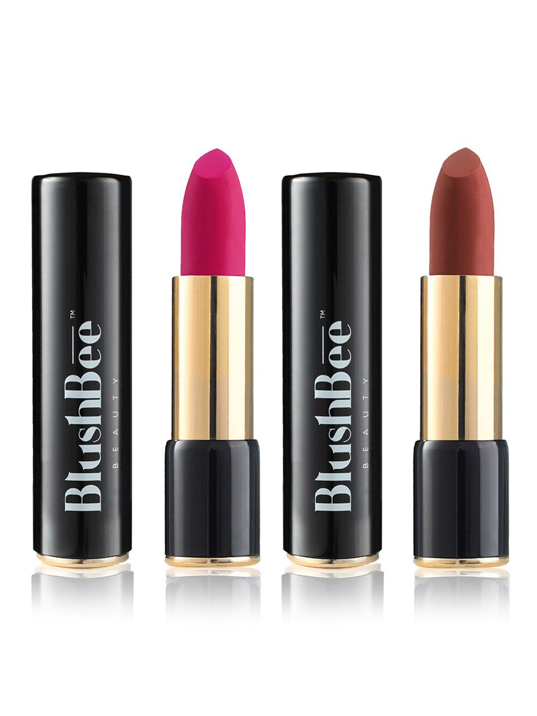 

BlushBee Beauty Set of 2 Matte Organic Vegan Lipstick-Velvet Rose BB06 & Nude Neutral BB03, Pink