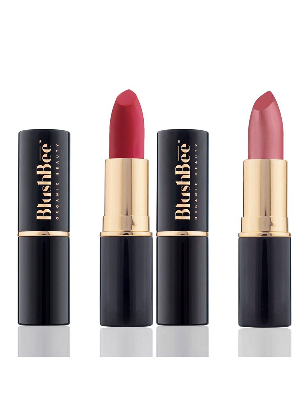 

BlushBee Beauty Set of 2 Matte Organic Vegan Lipstick - Flamenco Red BB10 & Spring BB12