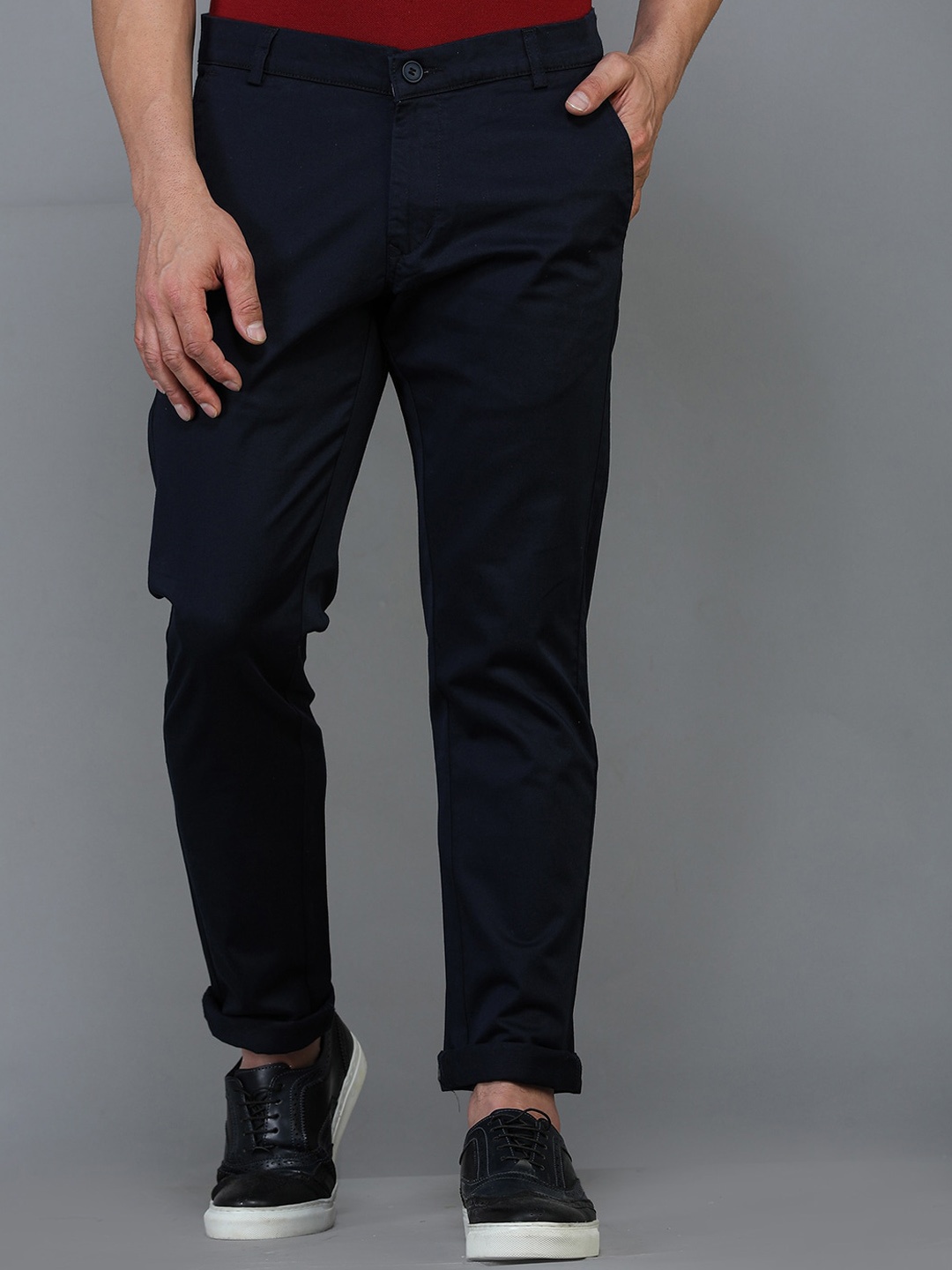 

TQS Men Navy Blue Comfort Chinos Trousers