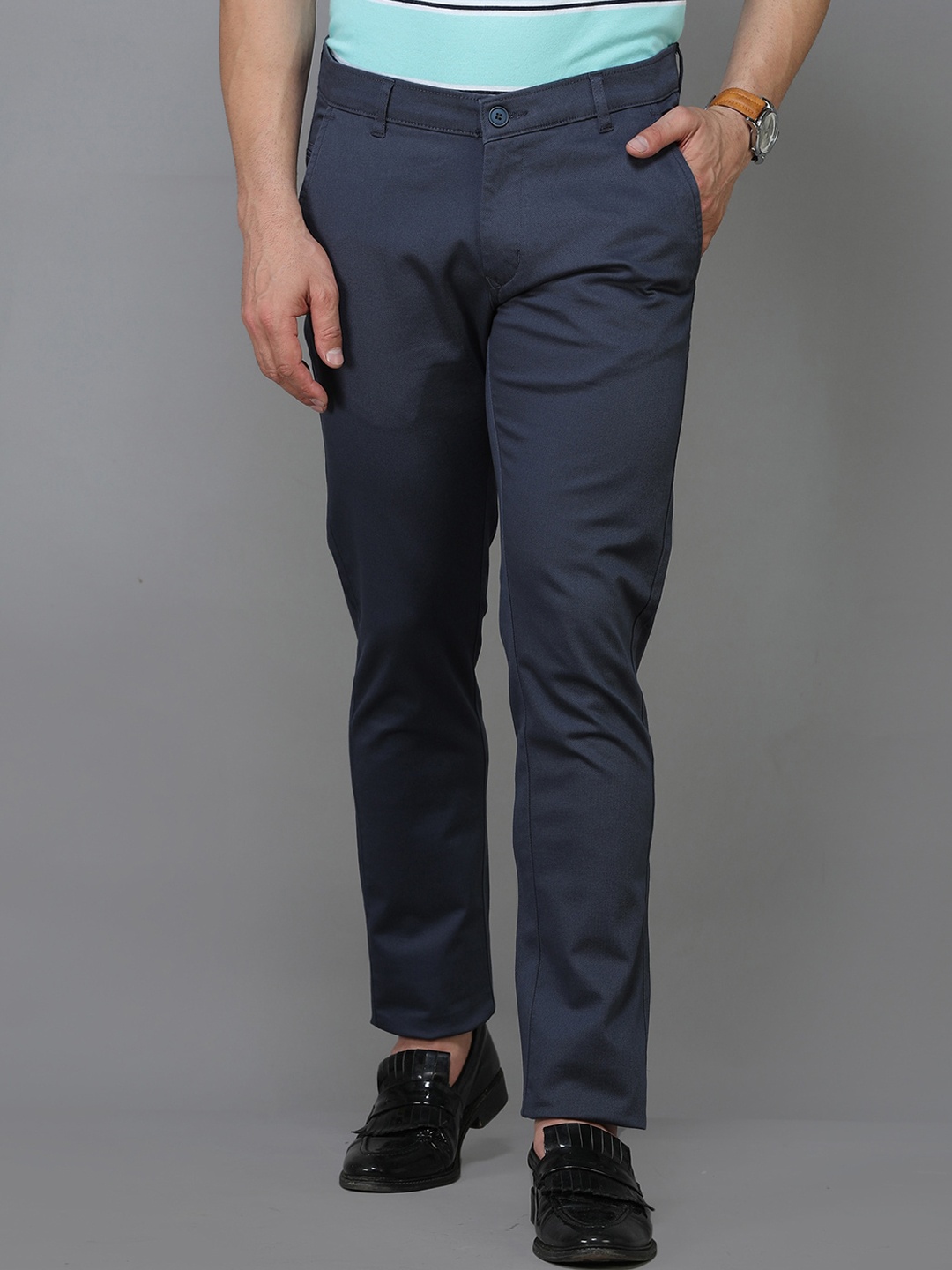 

TQS Men Blue Smart Slim Fit Trousers