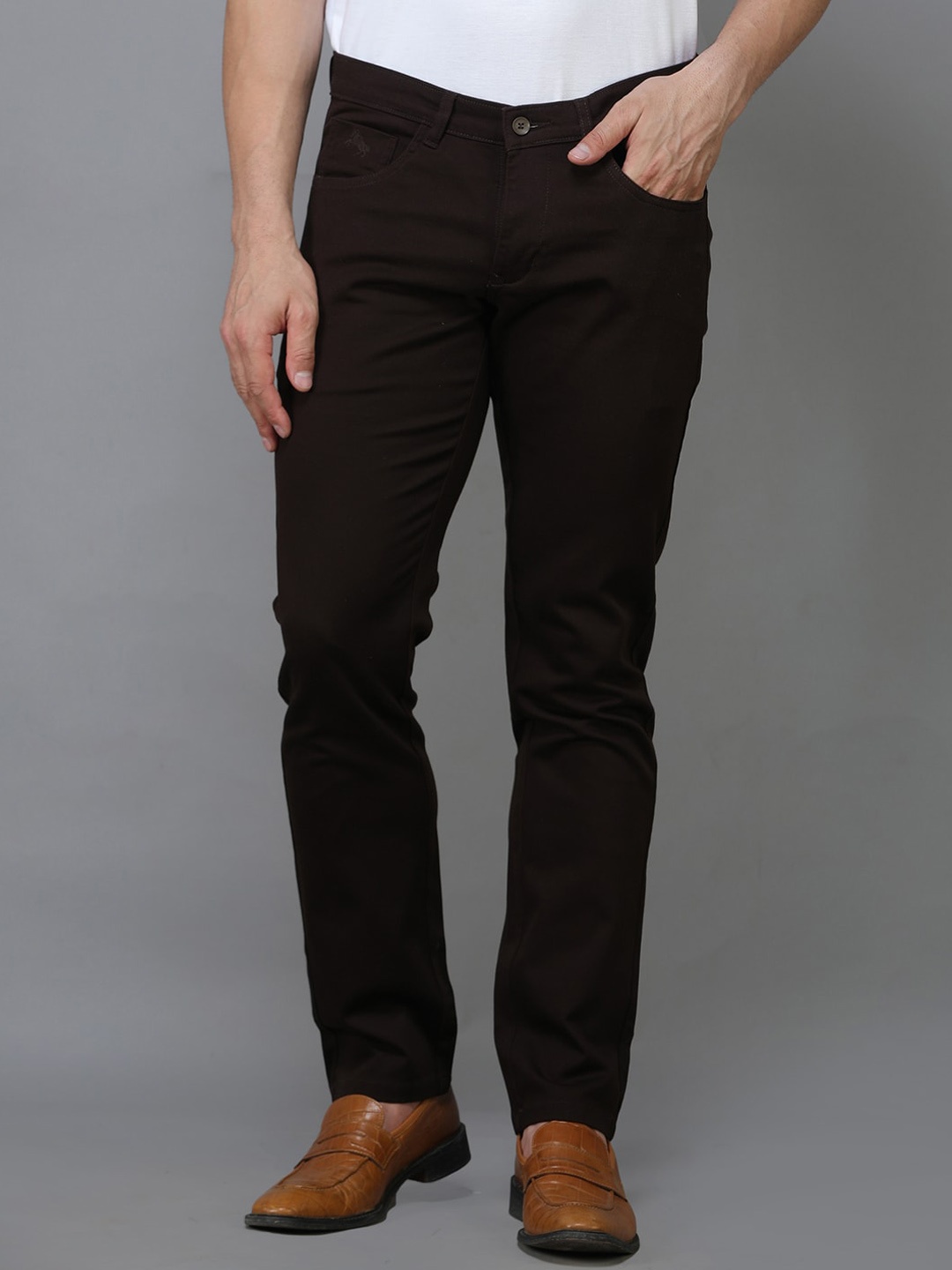 

TQS Men Brown Comfort Chinos Trousers