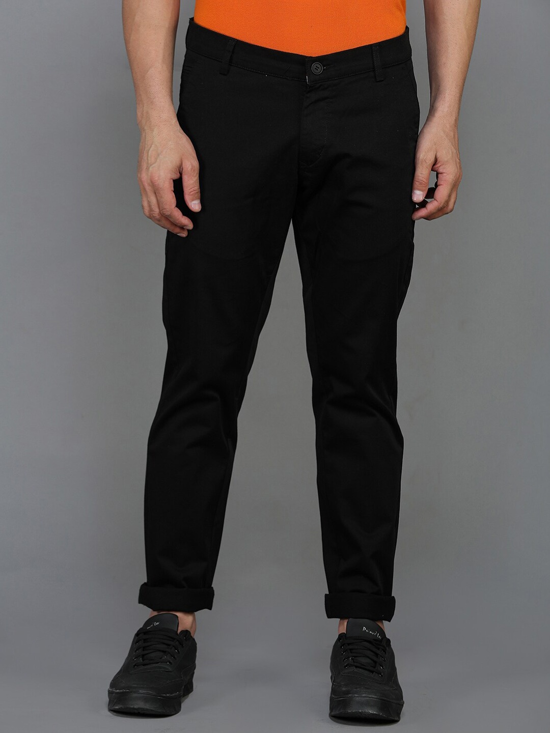 

TQS Men Black Comfort Chinos Trousers