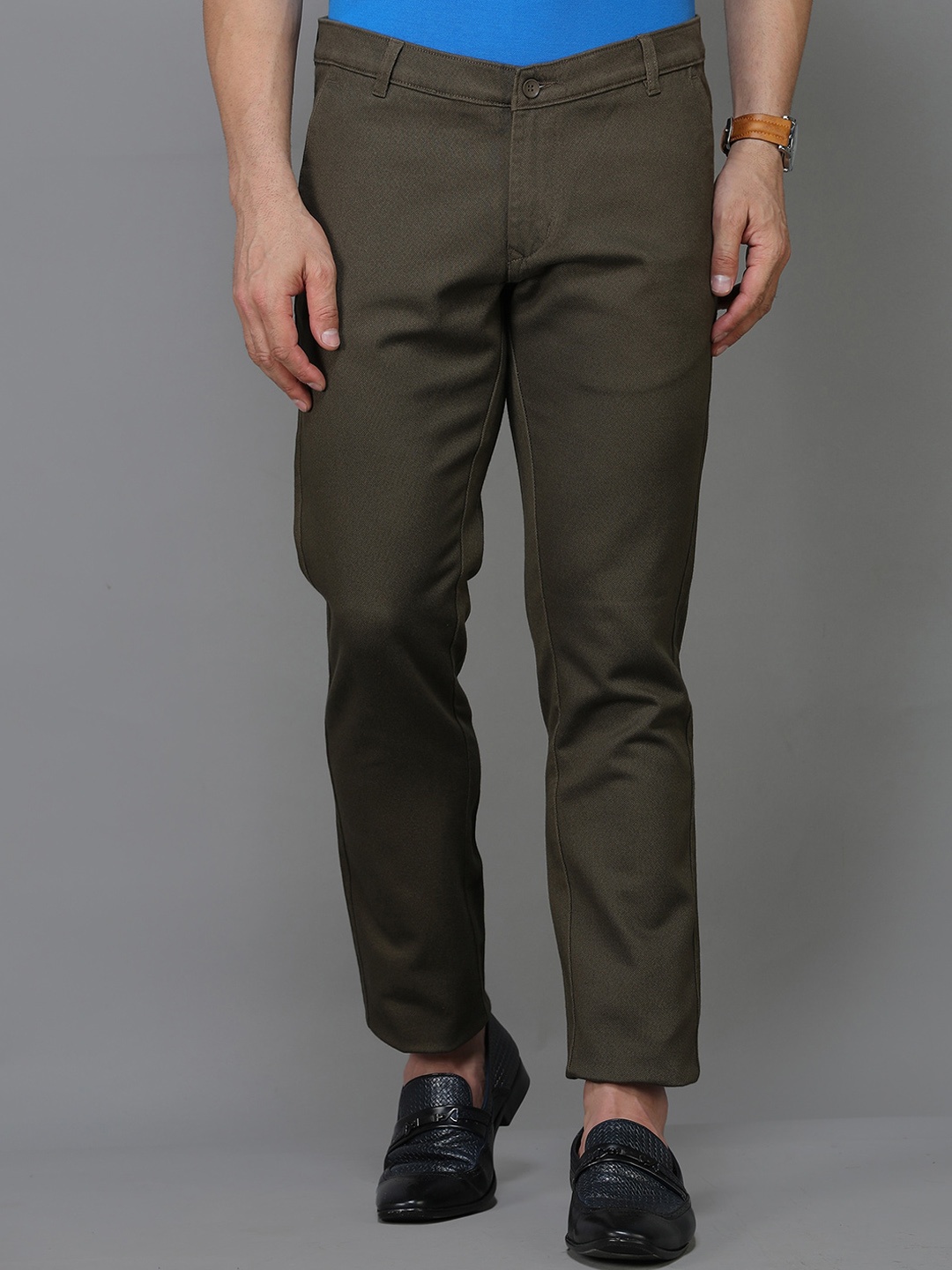 

TQS Men Olive Green Smart Slim Fit Trousers