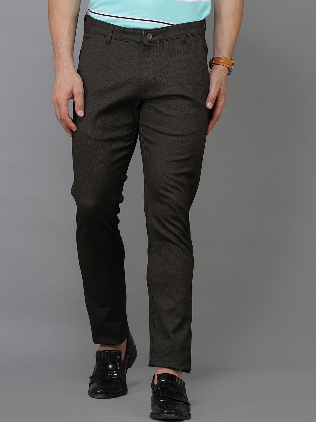 

TQS Men Brown Comfort Trousers