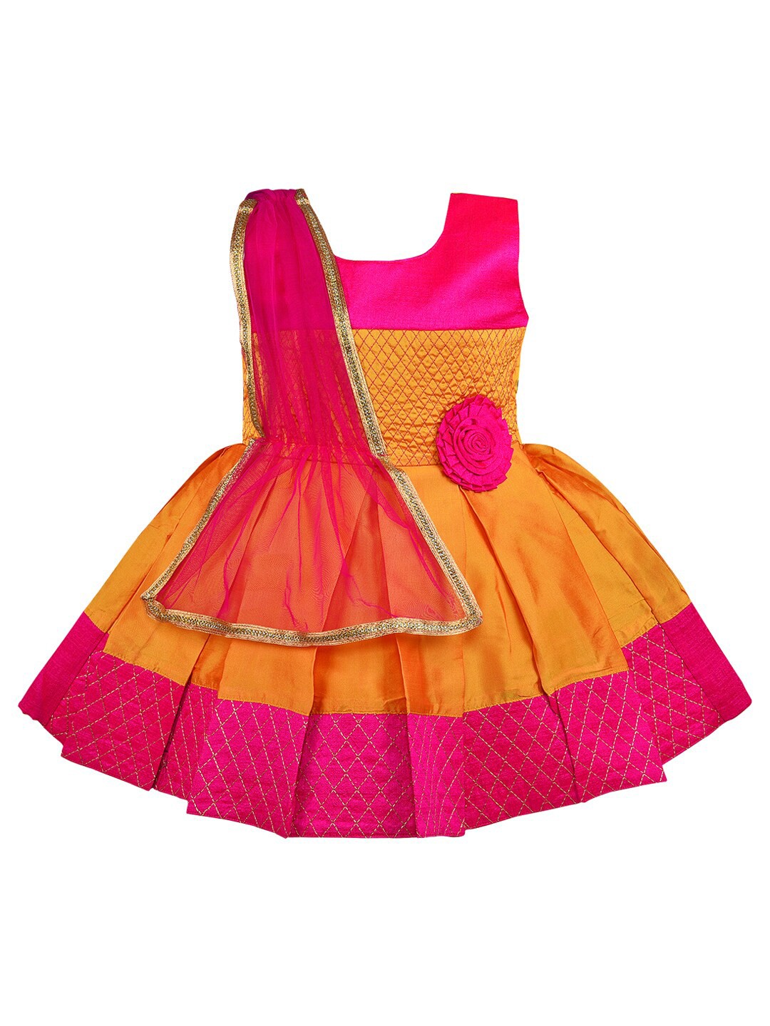 

Wish Karo Yellow Colourblocked Satin Dress