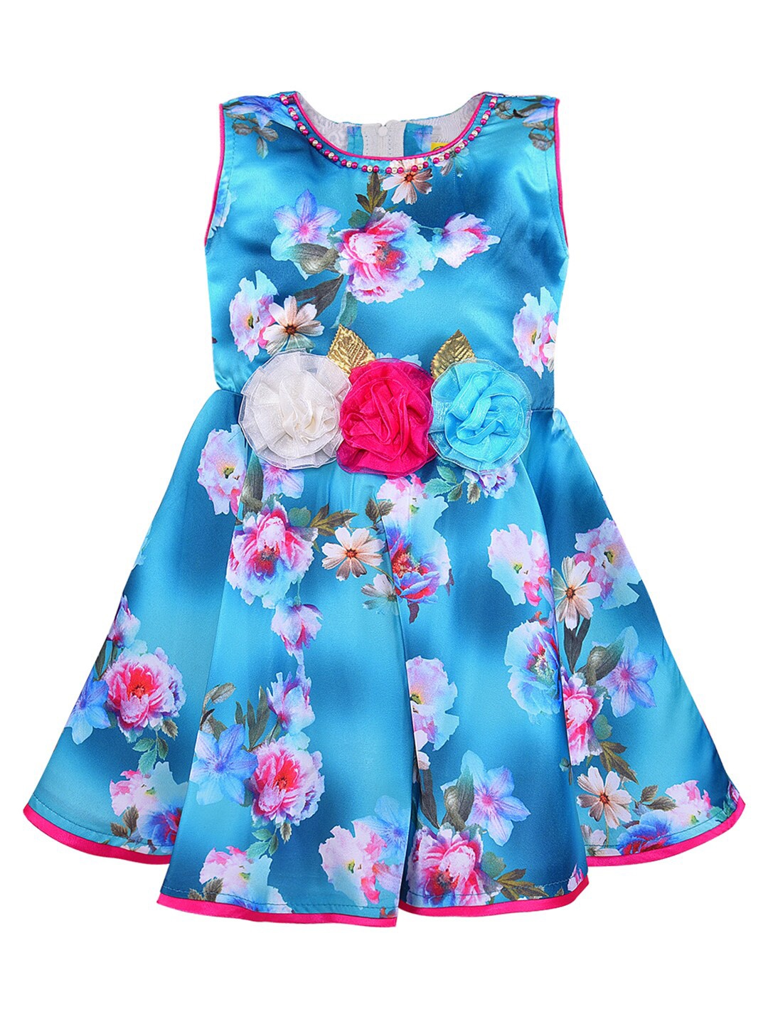 

Wish Karo Blue Floral Satin A-Line Dress