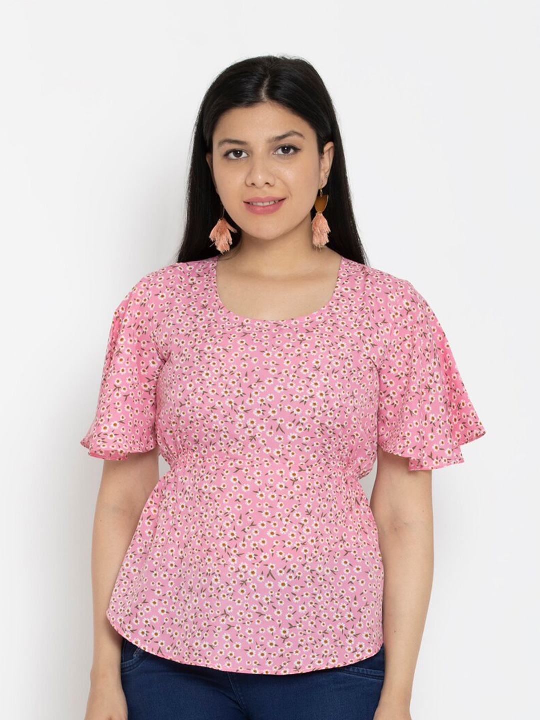 

EZIS FASHION Pink Print Crepe Top