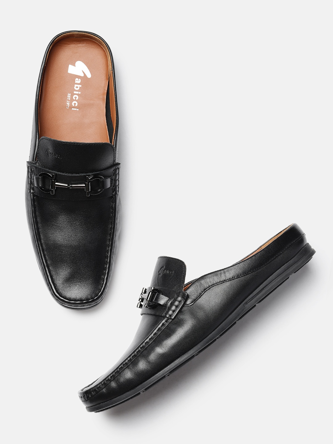 

GABICCI Men Black Leather Mules