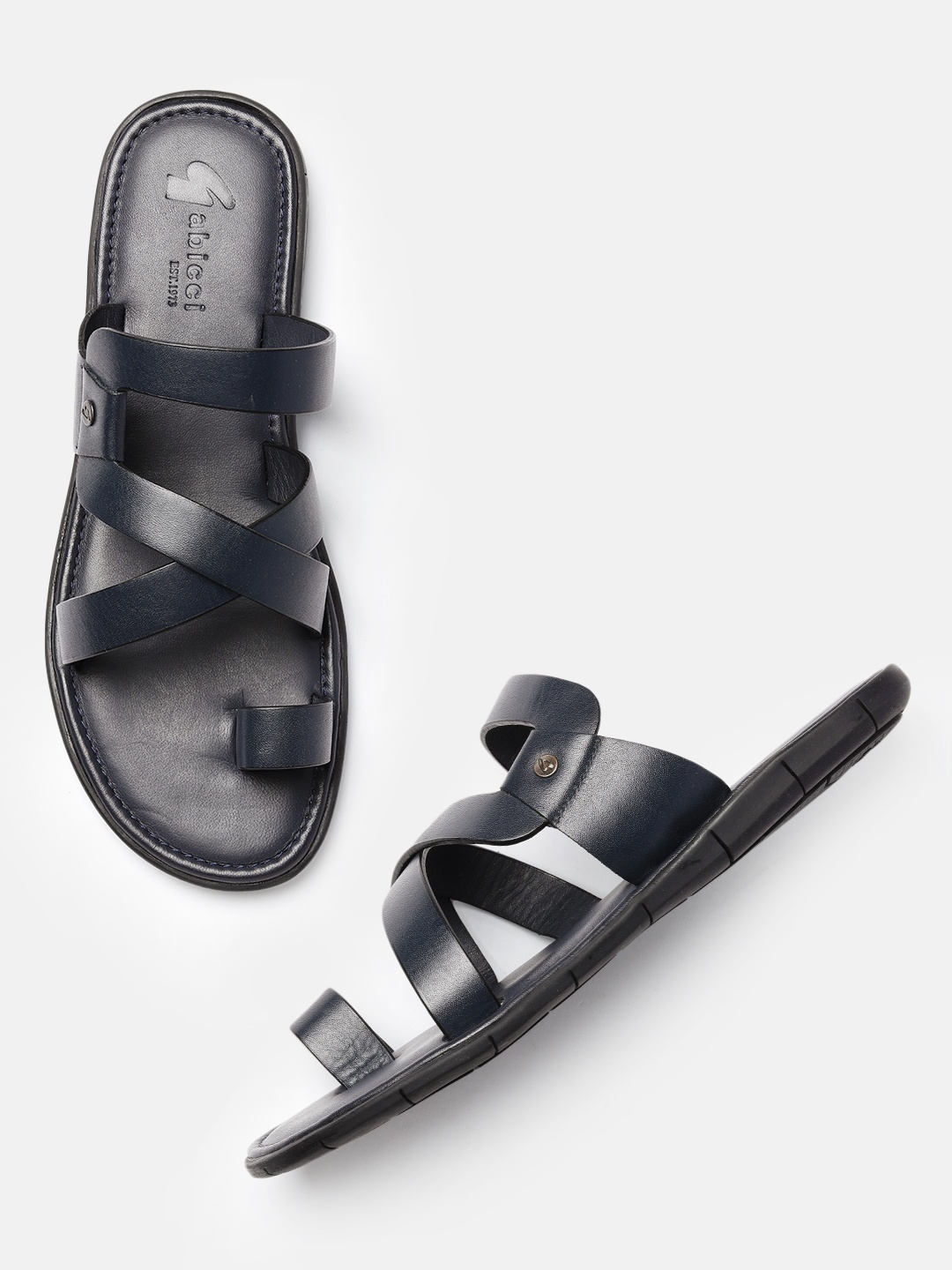 

GABICCI Men Navy Blue Leather Comfort Sandals